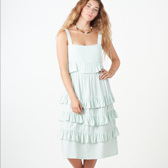 NEW • TACH cream tiered ruffle cotton midi dress